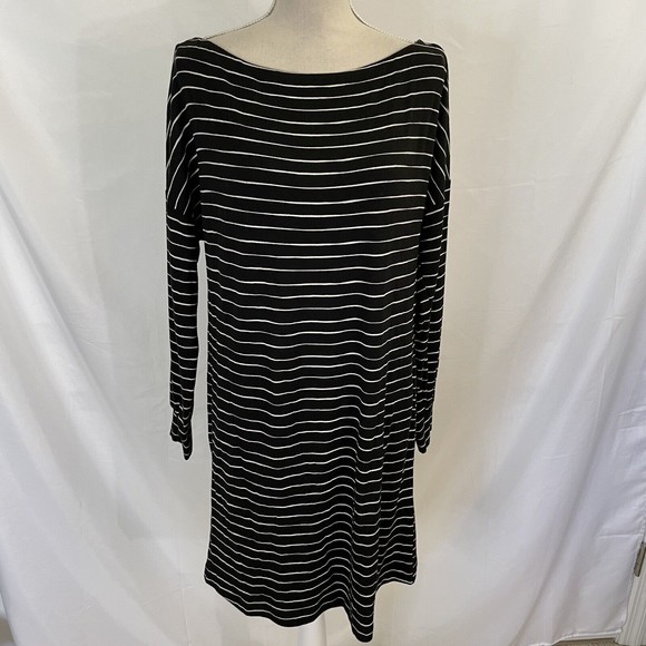Soma Dresses & Skirts - NEW Soma Weekend MED Long Sleeve Lounge Dress Stripe Black White $79
